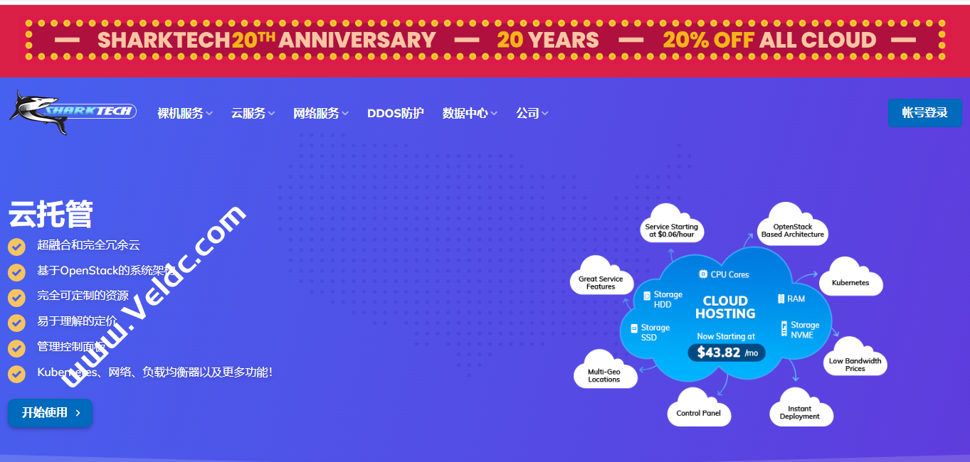 Sharktech：#20周年庆#OpenStack公有云/专用云8折优惠，免费60Gbps DDoS防御，可选洛杉矶/芝加哥/丹佛/阿姆斯特丹，折后$35/月起缩略图