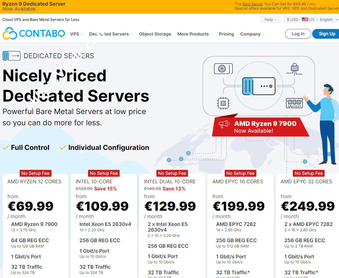 Contabo：新增Ryzen 9 7900物理服务器，可选德国/英国/美国/日本/新加坡/澳大利亚，1Gbps带宽@32TB流量，月付$89.99起缩略图