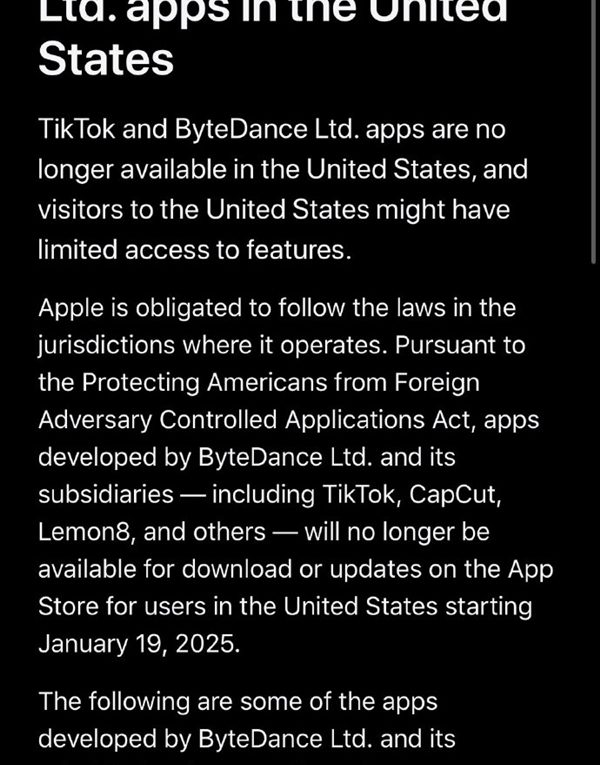 字节跳动11款应用在美国停止服务 苹果App Store：不再提供下载、更新缩略图